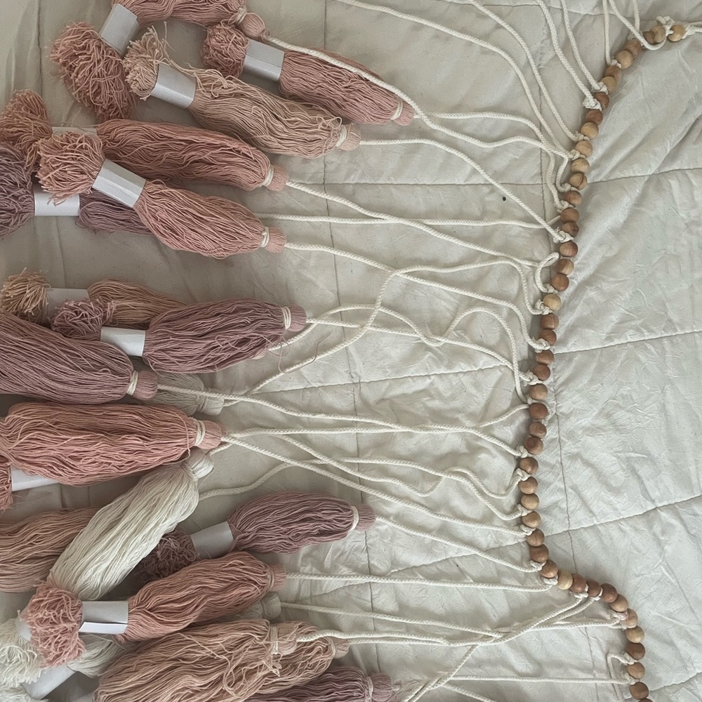 West Elm Blush and Cream Tassel Wall Hanging - Picture 6 of 6